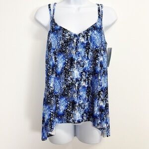 Swim Solutions Tankini Bikini Top Womens 12 Blue Snake Print NWT - Princess Seam